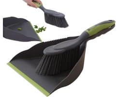 Kleine bezem stoffen set - Handveger blik - Snelle schoonmaak - Stevig PP materiaal - Compact formaat - Zwart