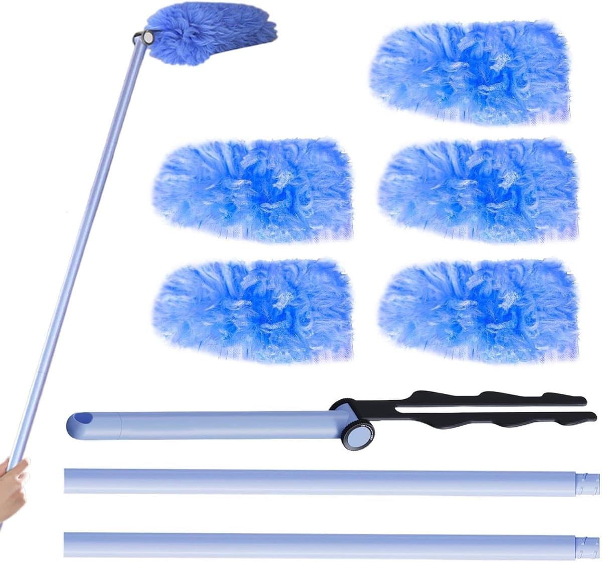 Microfiber Stoffer - Verstelbare Telescoopsteel - Hoge Oppervlakken Reinigen - 180 Graden Draaibaar - 80 cm - Grijs — afbeelding 1