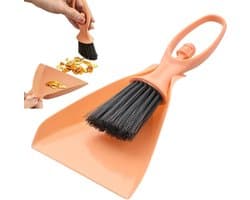 Kleine Bezem Stofblik - Schoonmaak Set - Bureau Schoonmaken - Precisie Borstelontwerp - 11x23.5 cm - Oranje