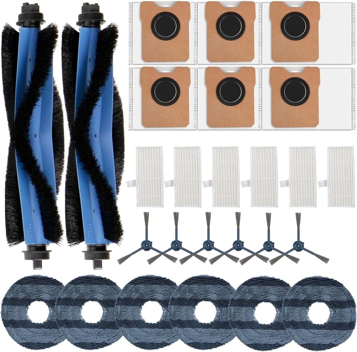 Accessoiresgeschikt voor Eufy Omni C20 stofzuiger, 2 hoofdborstels, 6 filters, 6 stofzakken, 6 schoonmaakdoeken, 6 zijborstels - geschikt voor Omni C20 reserveonderdelen 26 stuks — afbeelding 1