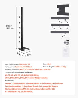 Stofzuigerstandaard, Compatibel met Dyson V6 V7 V8 V10 V11 V15, Stevige Houder met 6 Haken voor Snoerloze Staande Stofzuigers en Accessoires, Ruimtebesparende Opbergoplossing — thumbnail 3