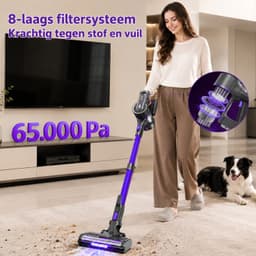 Grenintol Steelstofzuiger Draadloos – 60 Min Accuduur – Steelstofzuiger – 4 stuks HEPA-filters – 65.000 Pa – Stofzuiger zonder zak – 3 Opzetstukken – Slechts 1.6 kg – Voor Tapijten en Harde Vloer – Paars — thumbnail 3