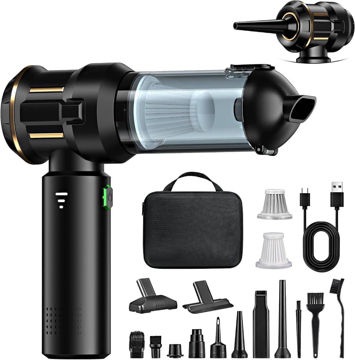 Draadloze Handstofzuiger - Mini Stofzuiger - Auto en Thuis - 4-in-1 Blaas Zuig - 25.000 Pa - Zwart — afbeelding 1