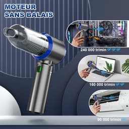 Draadloze Handstofzuiger - Mini Stofzuiger Auto - Snel Schoonmaken - 3-in-1 Functie - 18000 PA - Zilverblauw — thumbnail 5