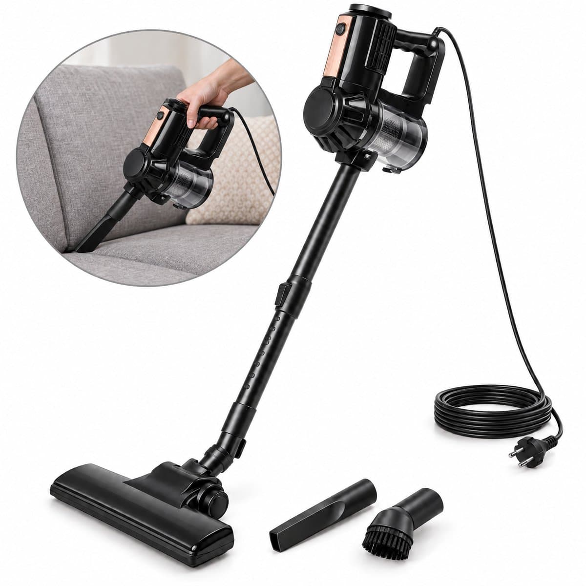 Cheqo® Steelstofzuiger met Snoer - 3-in-1 Handstofzuiger en Stofzuiger zonder Zak - Kruimeldief - Cycloonstofzuiger met HEPA Filter - Telescopische Steel - Stofzuiger met Draad voor Huisdieren - Zakloze Stofzuiger voor Auto - Vloerborstel - 600W — afbeelding 1