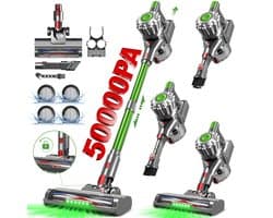 Adormii Steelstofzuiger Draadloos – 50 kPa Sterke Zuigkracht – Tot 60 Min Accuduur – Anti-haarwikkel Vloerborstel – 4 HEPA-filters – 1,6 L Stofreservoir – Groene LED Stofdetectieverlichting – Groen