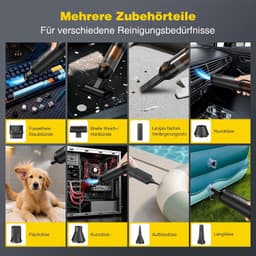 4-in-1 Handstofzuiger draadloos- Kruimeldief - Draagbare mini stofzuiger met 20.000 Pa / 120 W / 40 min gebruiksduur - 7800 mAh-accu, 2 zuigstanden, zuig- en blaasfunctie en USB-C-snelladen in 2,5 uur - Zwart — thumbnail 2