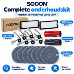 SQOON® vervangingsset geschikt voor Roborock Qrevo Curv - 15-delige onderhoudskit met HEPA filters, zijborstels, borstelrol en dweilpadschijven — thumbnail 4