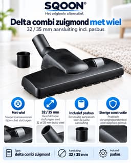 SQOON® combi zuigmond Delta met wiel - 32/35 mm aansluiting (incl. pasbus) - voor stofzuigers met 32 of 35 mm buis/steel — thumbnail 2