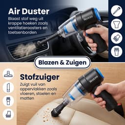 Noxxo® 2-in-1 Mini Stofzuiger & Compressor – Draadloos – HEPA-Filter – 2500 Pa – USB-C Oplaadbaar – Auto, Toetsenbord & Huis – Incl. 3 Opzetstukken — thumbnail 5