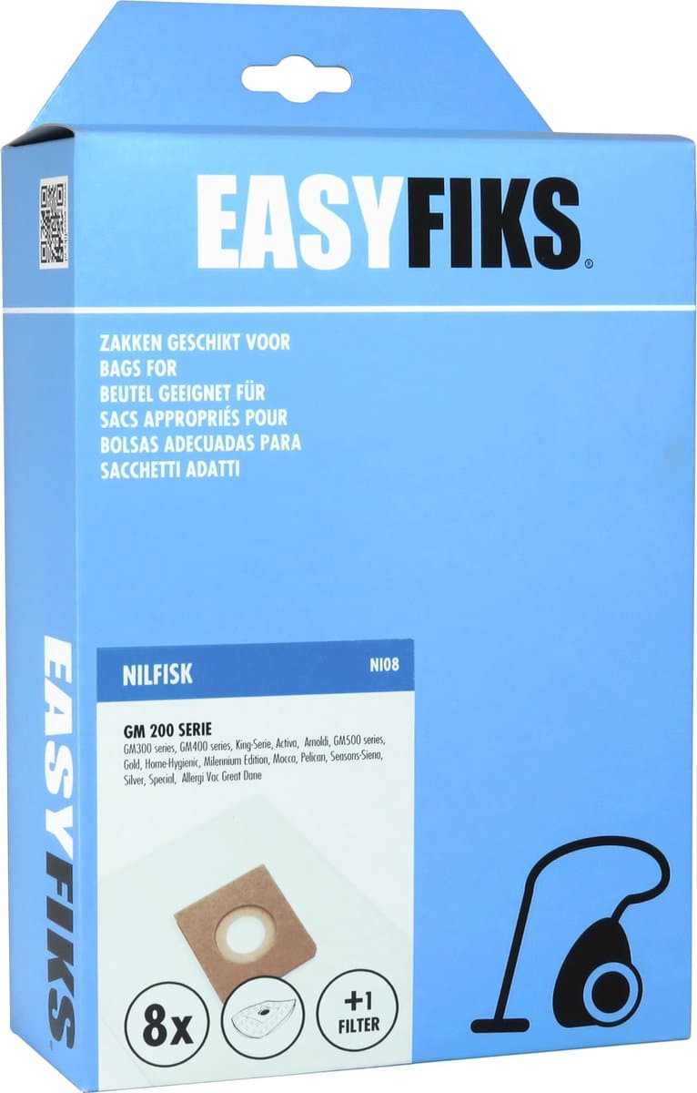 Easyfiks NI08 stofzuigerzakken geschikt voor Nilfisk GM200 - 8 stuks — afbeelding 1