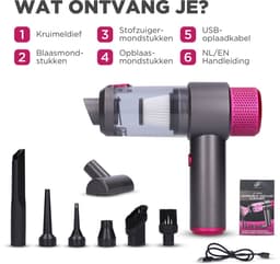 HomeShift® 2-in-1 Auto Stofzuiger - Zuigen & Blazen - Kruimelzuiger - Handstofzuiger - Oplaadbaar - 7 Opzetstukken - Airduster - Roze — thumbnail 5