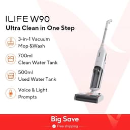 Seastone - ILIFE W90 – Stofzuiger met dweilfunctie - 3-in-1 Steelstofzuiger met Dweilfunctie – Nat & Droog – Draadloos & Zelfreinigend - Dubbele watertank - Wit — thumbnail 2