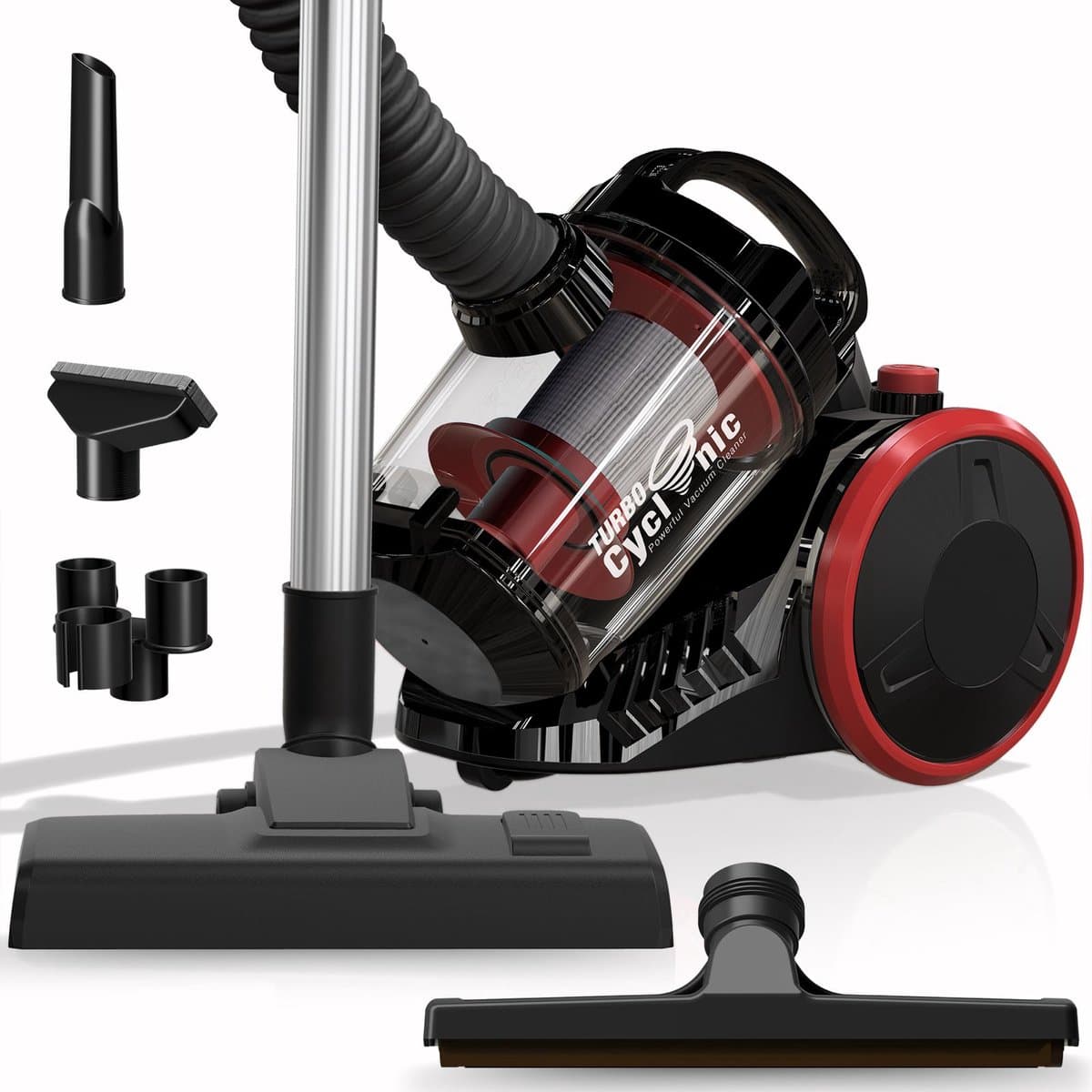 TurboTronic CV07 Stofzuiger zonder zak - Compact Design - Hoge Zuigkracht - Zakloze Stofzuiger - Zwart/Rood — afbeelding 1