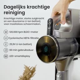 Heinner Steelstofzuiger Draadloos met LED-verlichting - 2-in-1 Handstofzuiger en Staande Stofzuiger - LED-display - 120.000 tpm - Cycloon HEPA Filter - 25.9V / 450W — thumbnail 2