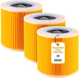 DEGG® – 3x Patroonfilter met Sluitschroeven – Geschikt voor Kärcher WD1, WD2, WD3 & A-Series – Nat/Droog Stofzuiger Filter – Ideaal tegen Fijnstof & Geuren – Premium Cartridgefilters — thumbnail 1