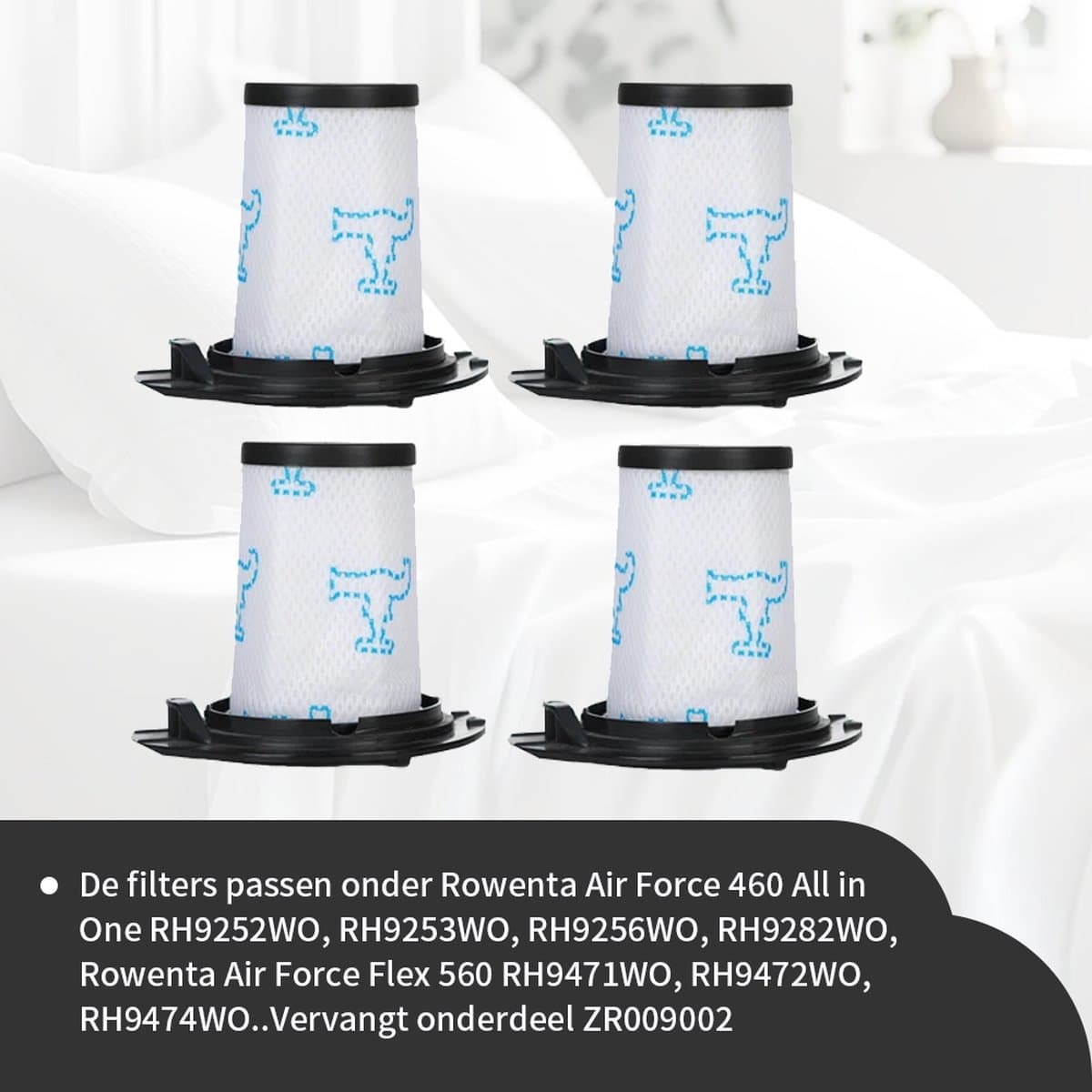 Replacements® Filters geschikt voor Rowenta Air Force 460 en Flex 560 - ZR009002 - 4 stuks — afbeelding 1