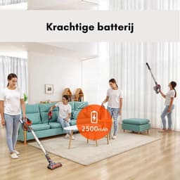 Steelstofzuiger - Steelstofzuiger Zonder Zak Op Accu - Kruimeldief Best Verkocht - Handstofzuiger Met Steel - 22 KPA - Rood — thumbnail 4