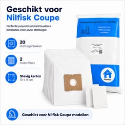 Kleanburg stofzuigerzakken geschikt voor Nilfisk Coupe en Nilfisk One | 20 stuks + 2 motorfilters | Microfiber stofzakken — thumbnail 2