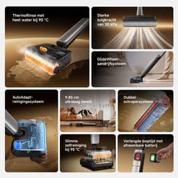 Dreame T15 Pro Heat-R Wet and Dry Stofzuiger - Warmwaterreiniging op 90 °C - Zelfreinigend op 95 °C - Verwisselbare accu - Ultralaag, onder meubels - Huisdierenhaar - Haarklitvrij - Schoonmaakmiddel automatisch - Streepvrij - 30000 Pa zuigkracht — thumbnail 5