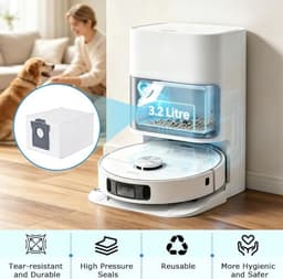 15 stofzuigerzakken compatibel met Dreame L10s Ultra Gen2/Gen3, X30/X40/X50, Aqua10 Ultra – 4-laags filtratie, 99,9% stofopvang, 3,2 liter, wit — thumbnail 5