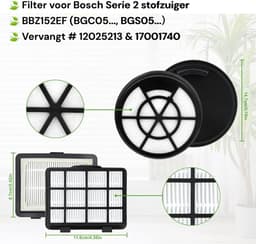 2 stuks - zwarte accessoires voor stofzuigers - Compatibel met Bosch Series 2 stofzuigers zonder stofzak: BGC05AAA1, BGC05AAA2, BGC05A220, BGC05A320, BGC05A322, BGS05AAA2 en BGS05X240. — thumbnail 3