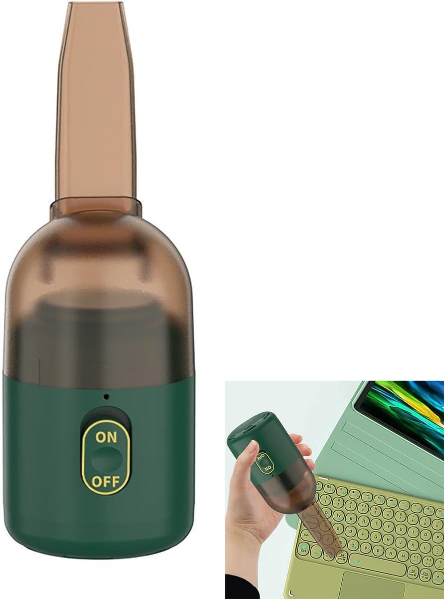 KZQ Draadloze mini bureaustofzuiger met USB opladen - Draagbare kruimelverwijderaar voor bureau en toetsenbord - Transparant ontwerp met draaibare borstel - Groen — afbeelding 1