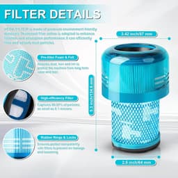 Geschikt voor Dyson V12 Filter Set van 3 - Geschikt voor Detect Slim, Absolute, Fluffy - Vervangt 971517-01 - Wasbaar HEPA Filter met Borstel - Blauw — thumbnail 2