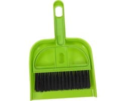 Mini Bezem Stoffer Set - Handveger Blik - Precisie Reiniging - Geïntegreerde Opbergruimte - 18.50x12.50x2.50cm - Groen