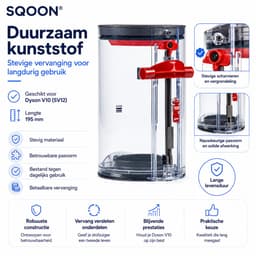 SQOON® Stofreservoir geschikt voor Dyson V10/SV12 - Gelijk aan model: 969509-01 - Groot formaat 195 mm - Ideale vervanging voor versleten opvangbak — thumbnail 4