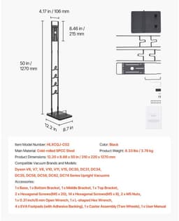 Steelstofzuiger Standaard - Vrijstaande Houder - Compatibel met V6/V7/V8/V10/V11/V15 en DC30/31/34/35/58/59/62, D74 - Met Wielen - Robuust - Voor Accessoires — thumbnail 2