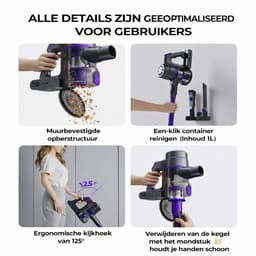 Draadloze Steelstofzuiger – Handstofzuiger – HEPA Filtratie – 30000Pa Zuigkracht – LCD Display - Met accessoires — thumbnail 4