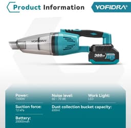 Lunekiss 1500W 4‑in‑1 Draadloze Stofzuiger – 12KPA – 650ml – Compatibel met Makita‑Accupin – Inclusief 2 Batterijen — thumbnail 3