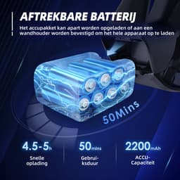 Fukstern Draadloze Steelstofzuiger - 38kPa Zuigkracht - 50 Minuten Werktijd - 2 Zuigstanden - 8-lags HEPA-filtersysteem - Zwart — thumbnail 3