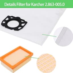 Stofzuigerzakken en filterset - 10 zakken + 2 filters Geschikt voor Kärcher 2.863-006.0 KFI 487 WD4 WD5 WD6 WD5P WD6P Premium MV4 MV5 MV6 reserveonderdelen 2.863-005.0 — thumbnail 4