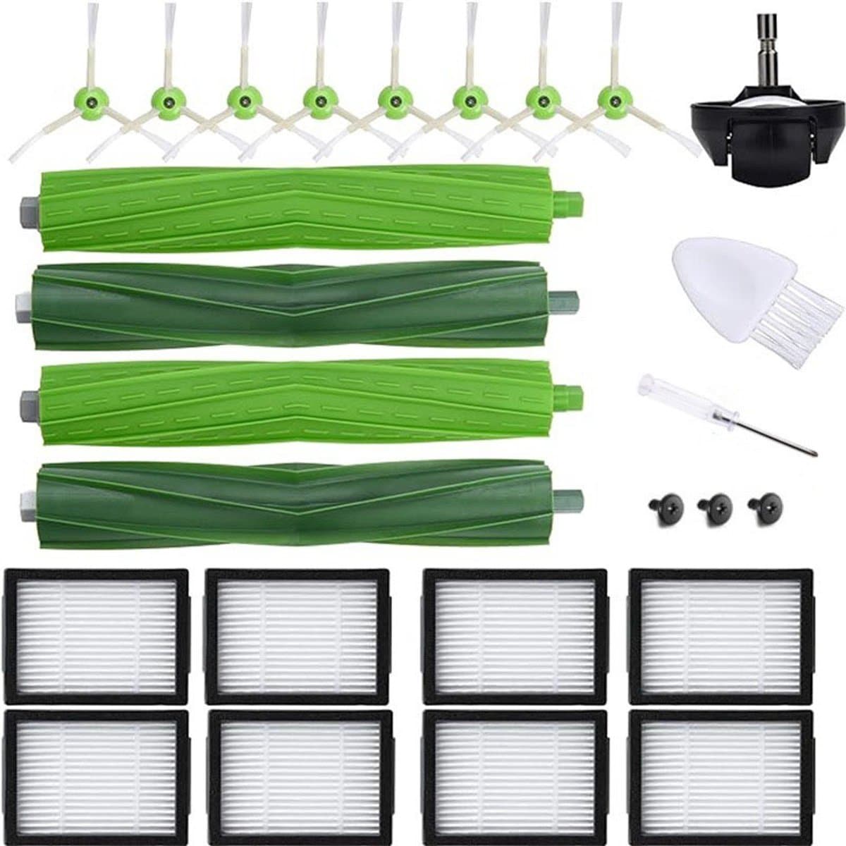 Geschikt voor - iRobot Roomba i7+ E5 E6 J7 combo i5 J5+, 4 hoofdborstels, 8 HEPA-filters, 8 zijborstels, 1 voorwiel — afbeelding 1