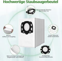Allecto Premium - Stofzuigerzakken 12 stuks voor Kärcher WD4 WD5 WD6 - Vliesfilterzak KFI 487 - Handig in gebruik — thumbnail 5