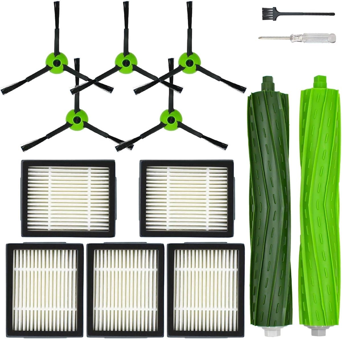 J-serie vervangende onderdelen accessoires Geschikt voor iRobot Roomba J5 J5+ J6 J6+ J7 J7+ J8 J8+ J9 J9+ Robotstofzuiger Attachment Kit, 1 hoofdborstel, 5 zwarte zijborstels, 5 filters (niet voor Combo j7+/j9 — afbeelding 1