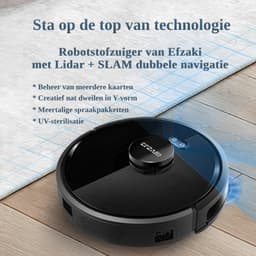 Efzaki Robotstofzuiger met dweilfunctie - 4000 PA - Draadloos - UV desinfectie - Automatisch Laadstation - Zwart | Roboo Titanium - RT453 — thumbnail 2