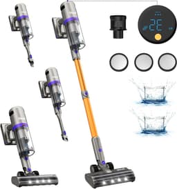 Draadloze Stofzuiger - Steelstofzuiger Accu - Efficiënt Huis Reinigen - 500W Super Zuigkracht - 60 Min Looptijd - Paars-Goud — thumbnail 1