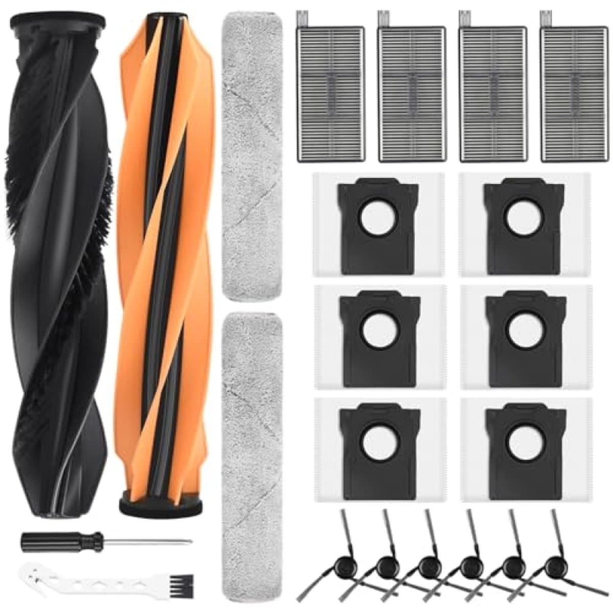 22 delige accessoire set voor Dreame Aqua10 Ultra Track robotstofzuiger - 2 hoofdborstels, 6 stofzakken, 2 dweilen, 4 filters, 6 zijborstels, reinigingsborstel en schroevendraaier — afbeelding 1