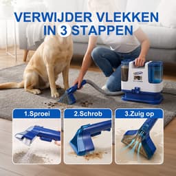 Tapijtreiniger / Vlekkenreiniger / Bekledingsreiniger – Elektrische Carpet Cleaner met 5m Snoer–2-in-1 Spray & Zuig – Incl. Brede Zuigmond, Smalle Zuigmond & 1,3m Flexibele Slang – Voor Tapijt, Bekleding, Auto, Trap & Bank–Krachtige Vlekverwijderaar — thumbnail 2