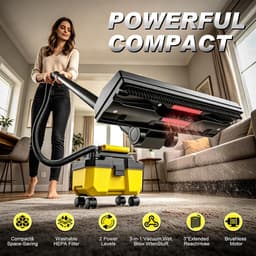 SnelShoppen - 3-in-1 Nat- en Droogzuiger met Borstelloze Motor 3000W - Draadloze Werkplaatsstofzuiger met HEPA-filter, 2x 4,0 Ah Accu, Blaasfunctie en — thumbnail 4