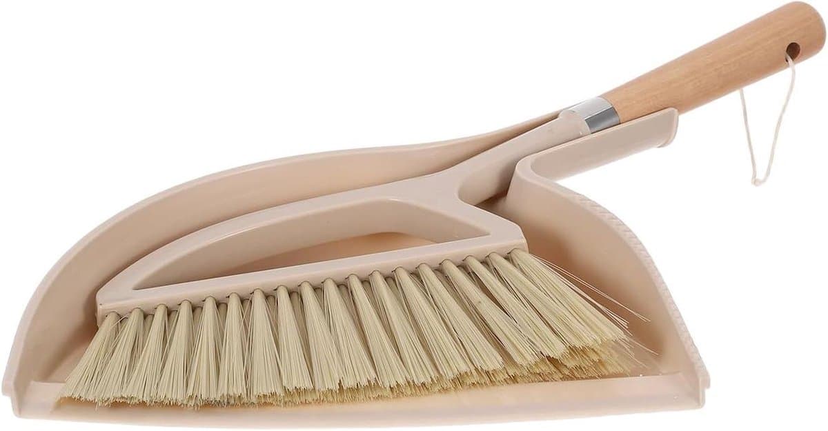 Bureaustoffer en Bezem - Handbezem Stofblik - Snel Opruimen - Compact Ontwerp - 44 cm - Beige — afbeelding 1