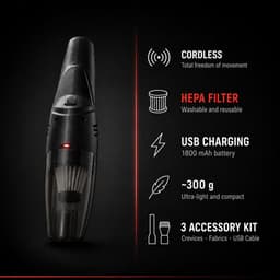 SnelShoppen - Draadloze handstofzuiger 8V, oplaadbare USB stofzuiger voor auto en huis, wasbaar HEPA-filter, 1800 mAh accu, 3 accessoires voor iedere — thumbnail 3