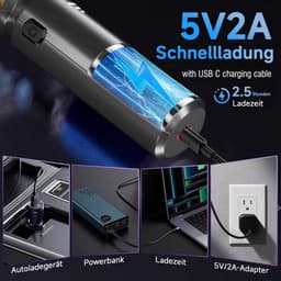 Handstofzuiger - Zwart - Accu met 26000 PA Zuigkracht - Draadloze Stofzuiger voor Auto en Huishouden — thumbnail 2