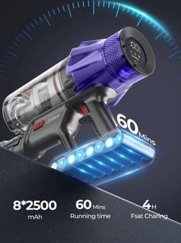 Snoerloze steelstofzuiger - Snoerloze stofzuiger - Stofzuiger - Stokstofzuigers - Stofzuiger - 500W - 50000PA Zuigkracht - met Stofbeker, Uitneembare Batterij — thumbnail 4