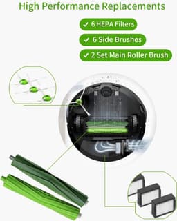 Borstelvervangingsonderdelen geschikt voor Roomba E & I Series E5 E6 i7 i7+ i3 i3+ i4 i4+ i6 i6+ i8 i8+, 2 Sets Rubberen Borstels, 6 Filters, 6 Zijborstels, Vervanging Robot Stofzuiger Accessoires voor Roomba — thumbnail 2