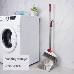 Staande Stoffer Blikset - Bezem Lange Steel - Comfortabel Vegen - Naadloze Rubberen Strip - Ruimtebesparend - Grijs — thumbnail 3