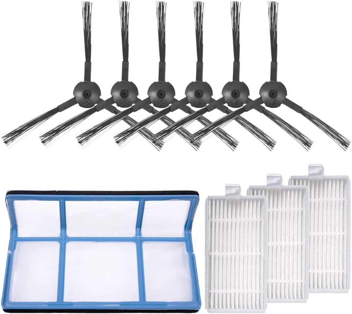 10 stuks accessoires - 3 paar Zijborstel , 3 Filter en 1 Primair filter - Voor ilife V3 V3s V5 V5s V3SPRO V5SPRO V50 - Voor ZACO V5sPro en V5x robotstofzuiger — afbeelding 1
